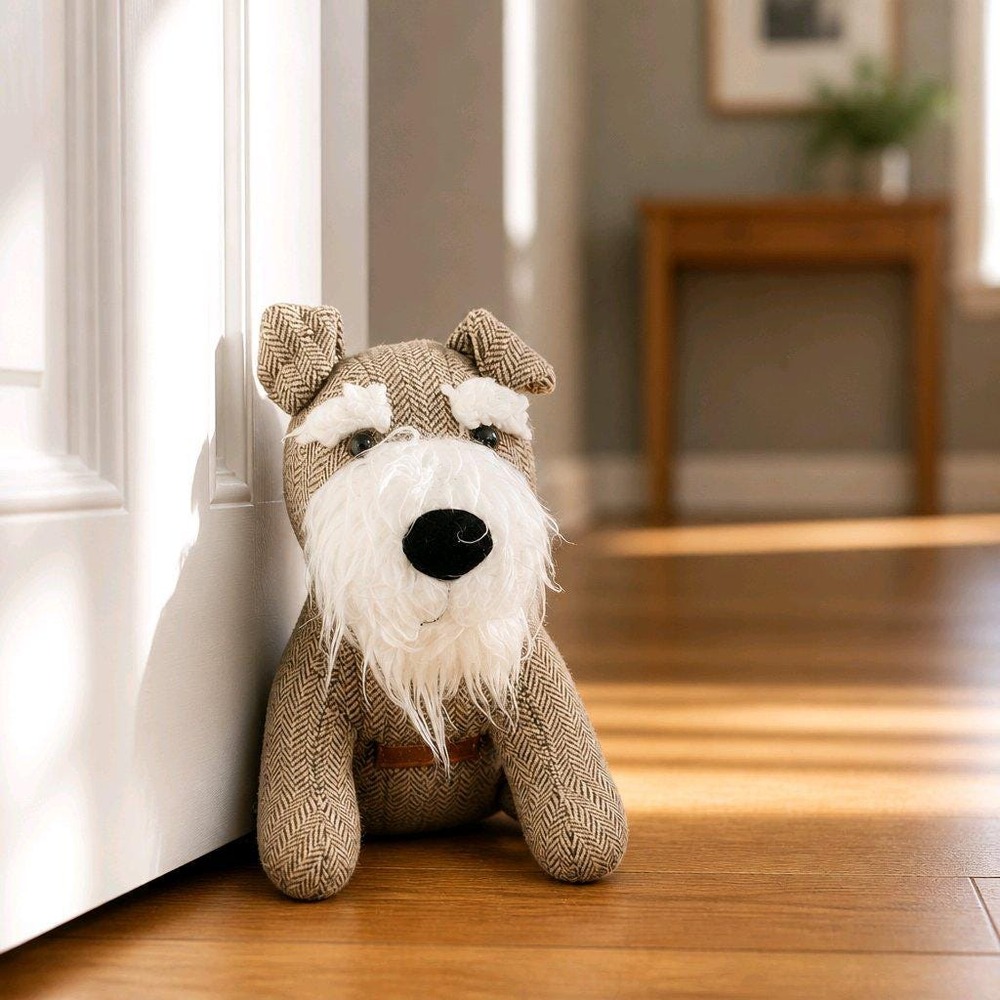 Herringbone Tweed Fabric Weighted Door Stop Schnauzer Dog Design Celtic Weavers